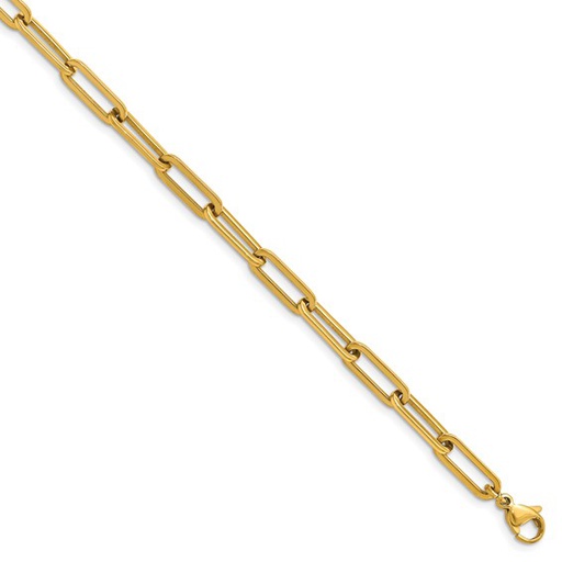 [FNEC.00076605] Chisel Stainless Steel Polished Yellow IP-plated Elongated Open Link Paperclip 15 inch Necklace with 2 inch Extension
