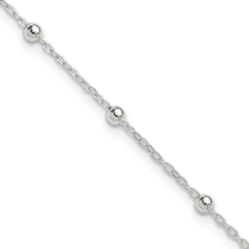 [FASH.00076795] Sterling Silver 1mm Beaded Chain 10in Plus 1in ext. Anklet