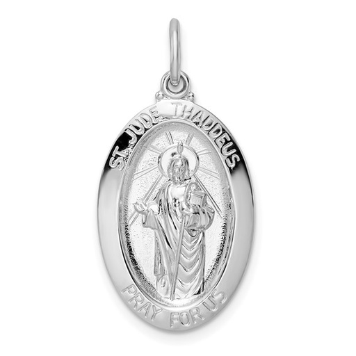 [FPEN.00076796] Sterling Silver Rhodium-plated Polished Solid Oval St Jude Pendant