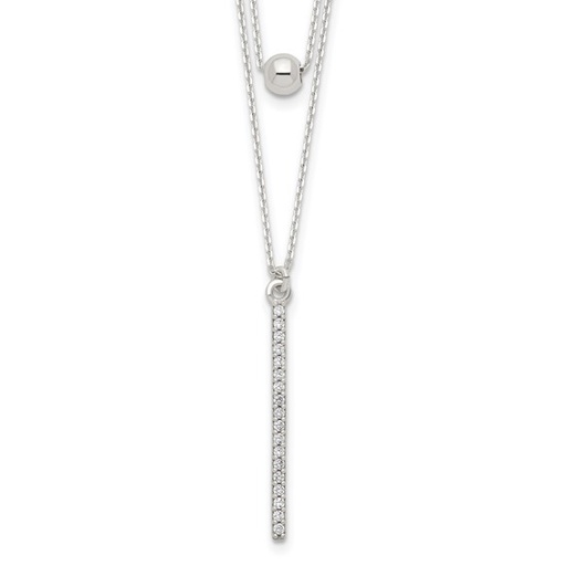 [FNEC.00076958] Sterling Silver Polished CZ Bar and Bead 2-Strand 16in Necklace