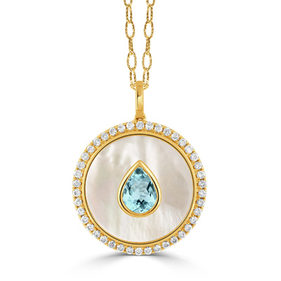 [GJPN.00077160] White Mother of Pearl and Light Blue Topaz Pendant