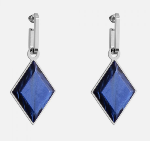 [FEAR.00077255] Gold Tone Blue Polymer Diamond Shape Earrings