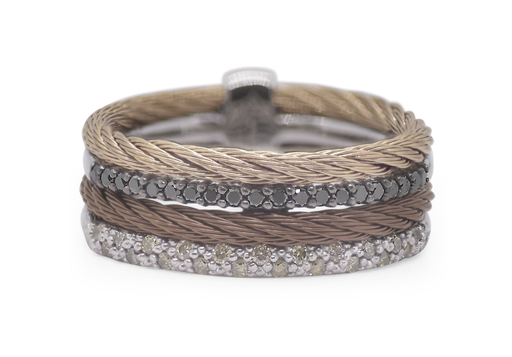 [FRNG.00078238] Chocolate & Champagne Cable Ring with 18kt Gold & Black & Champagne Diamonds