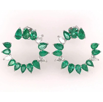 [GJER.00078321] Jardin Emerald & Diamond C Shape Earrings