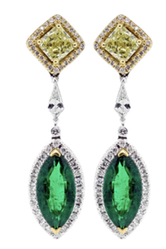 [GJER.00078340] Fancy Yellow and Emerald Diamond Dangle Earrings
