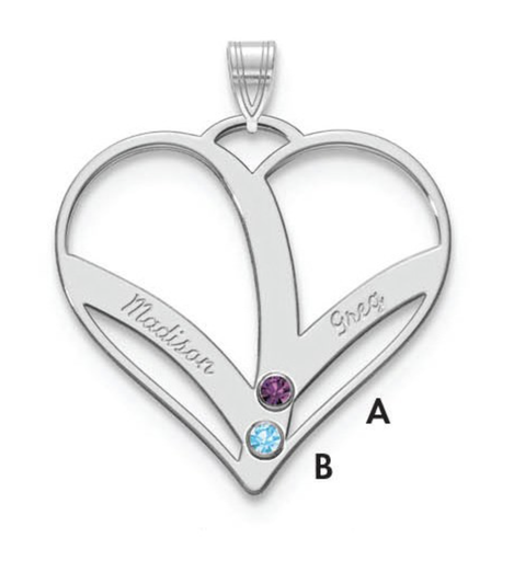 [FPEN.00079085] SS/Rhodium-plated 2 Name and Birthstone Cut Out Heart Necklace