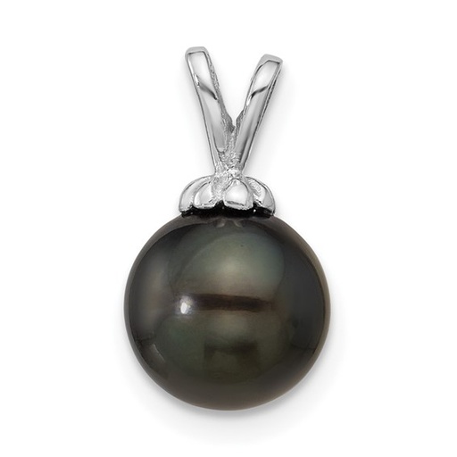 [FPEN.00079206] 14K White Gold 8-9mm Round Black Saltwater Tahitian Pearl Pendant