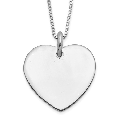 [FNEC.00079348] Sterling Silver Engraveable Heart on Box Chain 18 inch Necklace