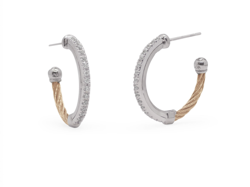 Cable Small Hoop Earrings with 18kt Gold &amp; Diamonds