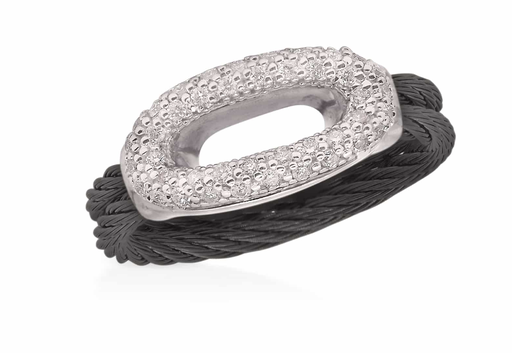 Cable Open Oval Ring with 18kt Gold & Diamonds