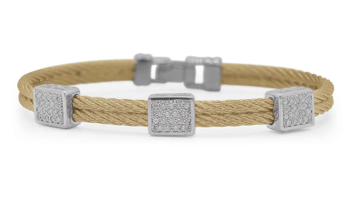 Triple Square Station Bracelet with 18kt Gold & Diamonds