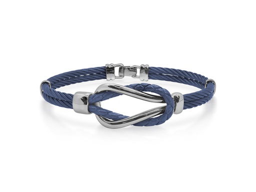 [FBRA.00079720] Cable & Blue Leather Square Knot Bracelet