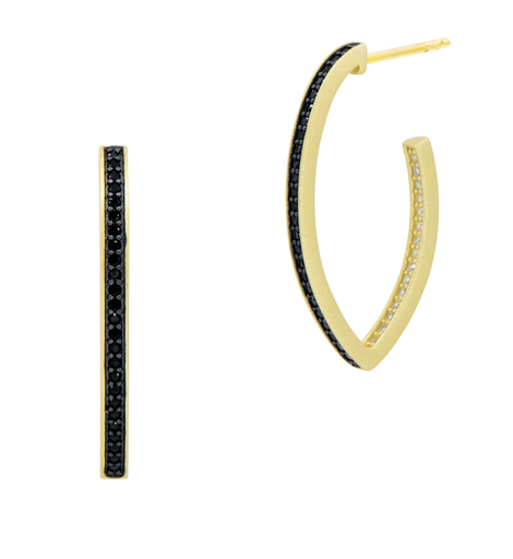 [FEAR.00079906] Industrial Finish Pointed Oval Pavé Hoop Earring