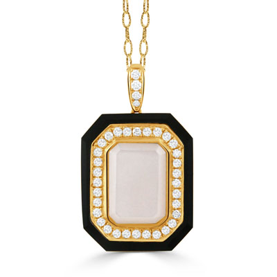 [GJPN.00080432] MOP, Onyx, and Diamond Pendant