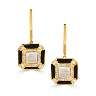 [GJER.00080433] MOP, Onyx, and Diamond Earrings