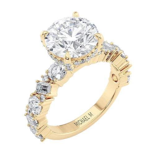 [ENGR.00081321] Montage 3ct Mounting Emerald and Round Diamond Band