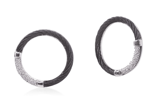 [DERR.00081378] Cable Open Round Drop Earrings with 18kt Gold & Diamond