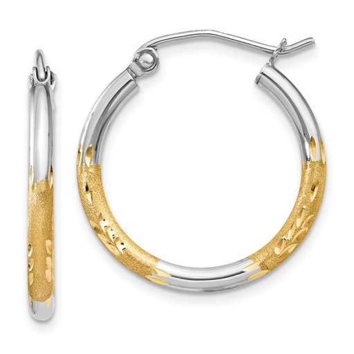 [GERR.00082130] White Rhodium 2mm Satin and Polished Diamond-cut Hoop Earrings