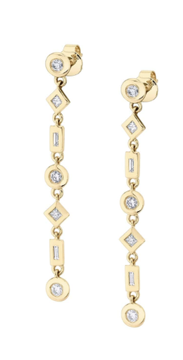 [DERR.00082710] Mixed Shape Bezel Tennis Earrings