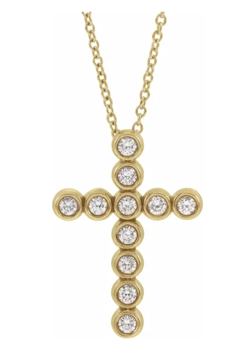14K 1/4 CTW Natural Diamond Cross Necklace