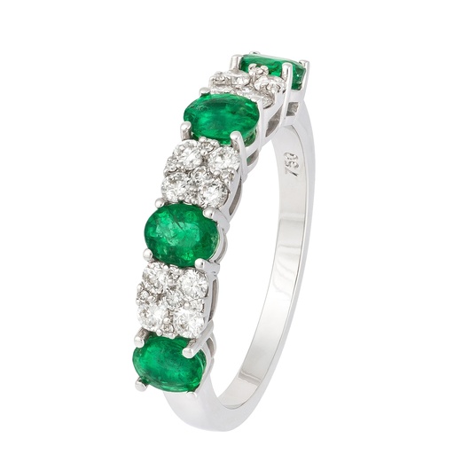 Alternating Gemstone and Diamond Cluster Ring