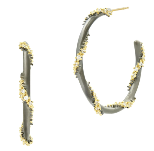 [FEAR.00083988] Midnight Pavé Roped Hoop Earring